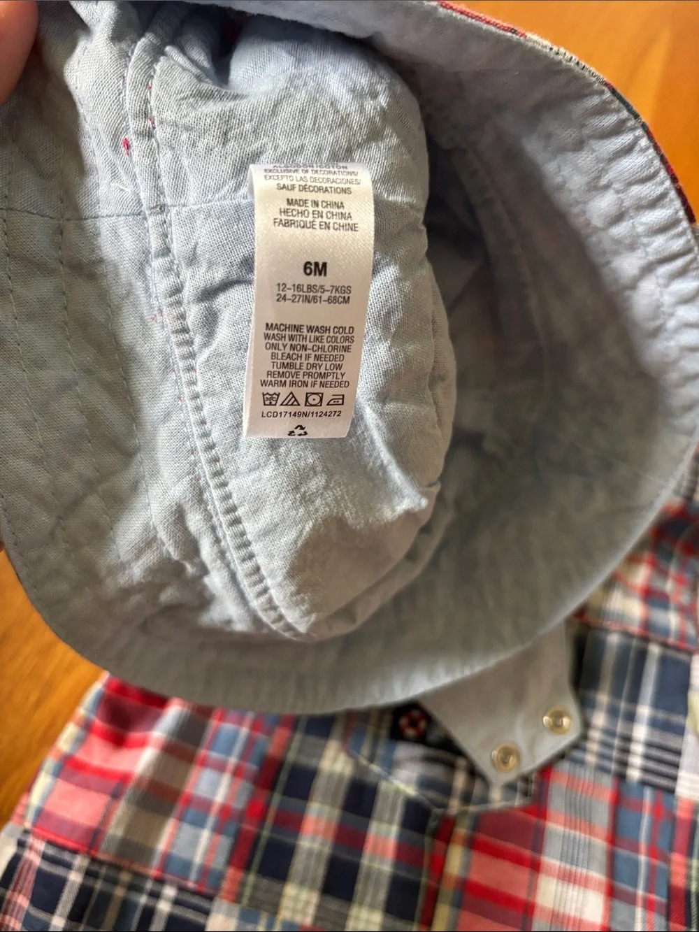 NWOT never worn just washed Little Me Red & Blue Plaid Romper with Matching Hat